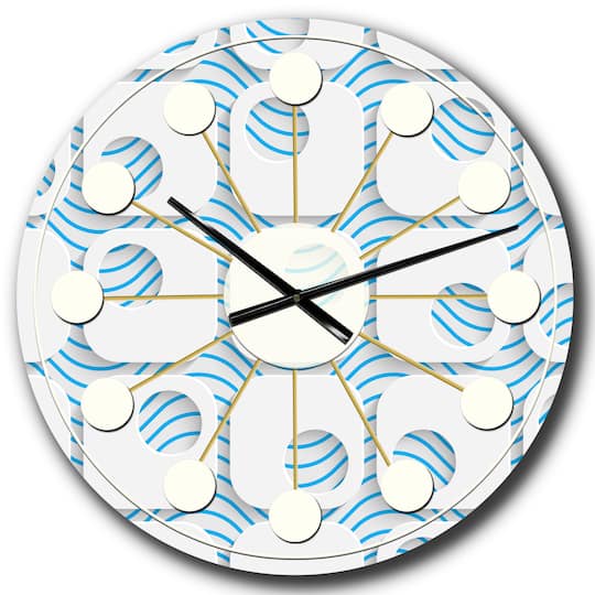 Designart '3D White And Blue Pattern Iii Mid-Century Modern Wall Clock